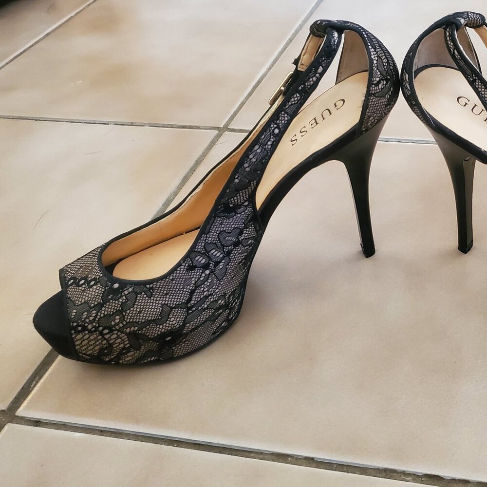 GUESS Black Lace Peep Toe Heels – Size 10 – NWOT - Picture 4 of 15